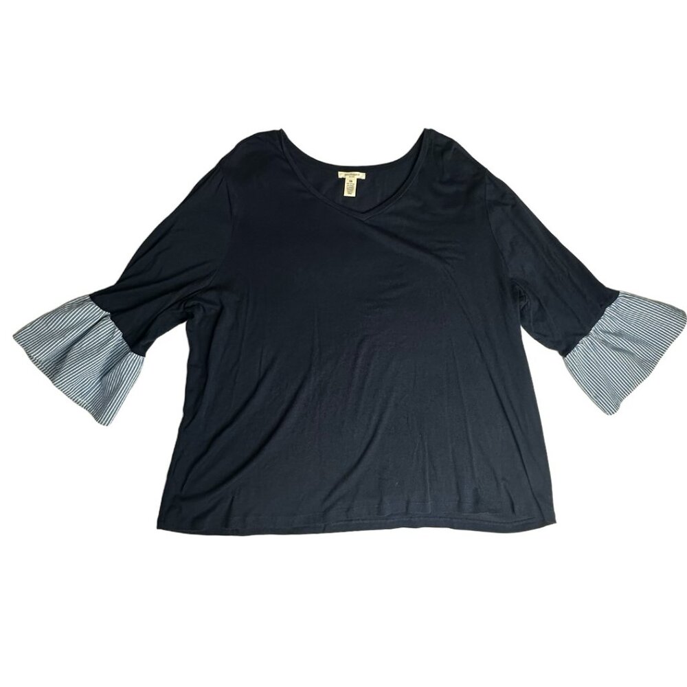Westbound Navy Blouse Women’s 2X Ruffle Sleeve V-Neck Casual Top